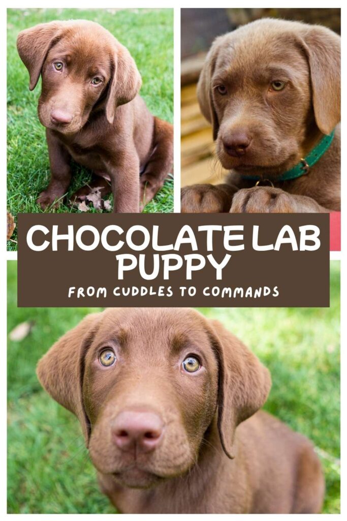 collage of three photos of chocolate lab puppies