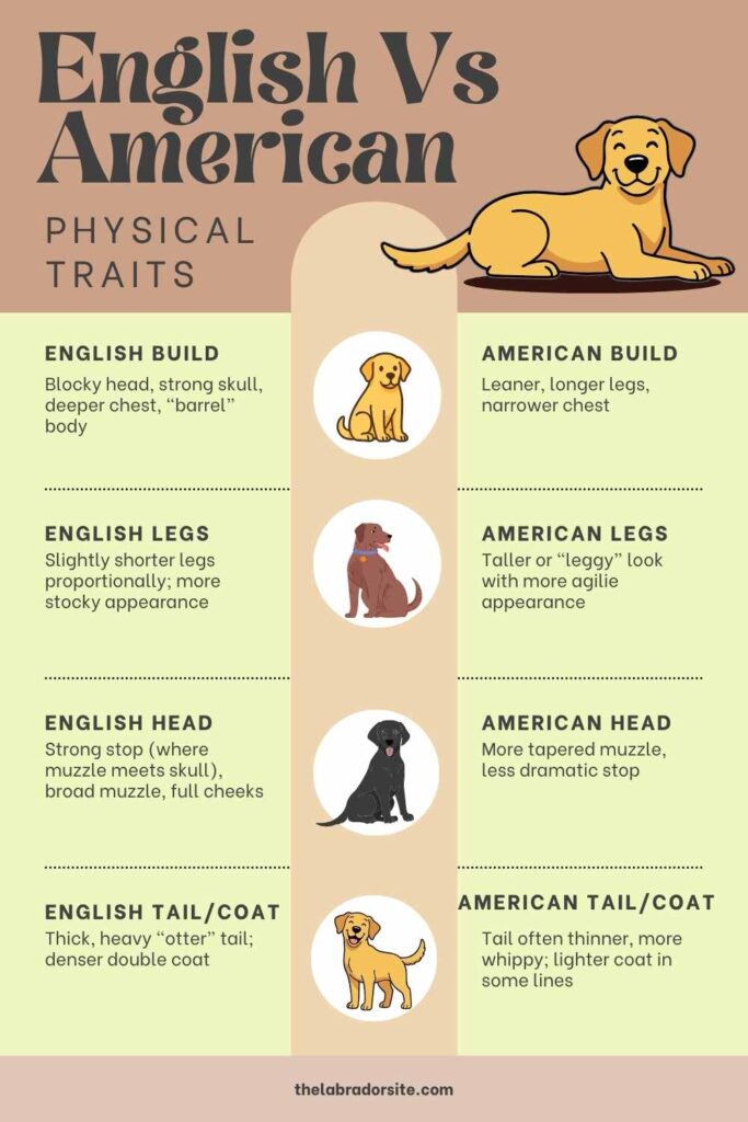 infographic of the differences in physical appearance between and english lab and an american lab